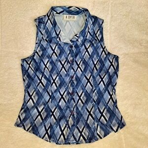 Vintage A.BYER Golf Tank Blue Button Down Blouse Size Small